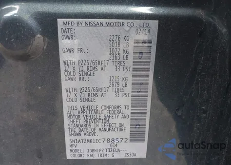 2014 Nissan Rogue S z USA, uszkodzony, nr VIN 5N1AT2MK1EC788372